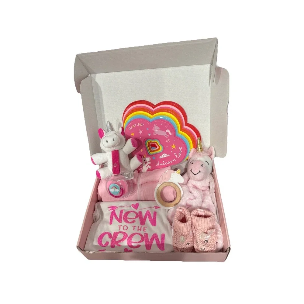 Girls Baby Shower Unicorn Gift Bundle Box, Welcome Mom & Newborn‎ Girl Present